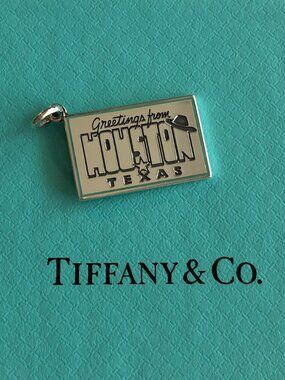 Tiffany & Co. HOUSTON City Postcard Sterling Silver Blue Enamel Trim Charm 🤠